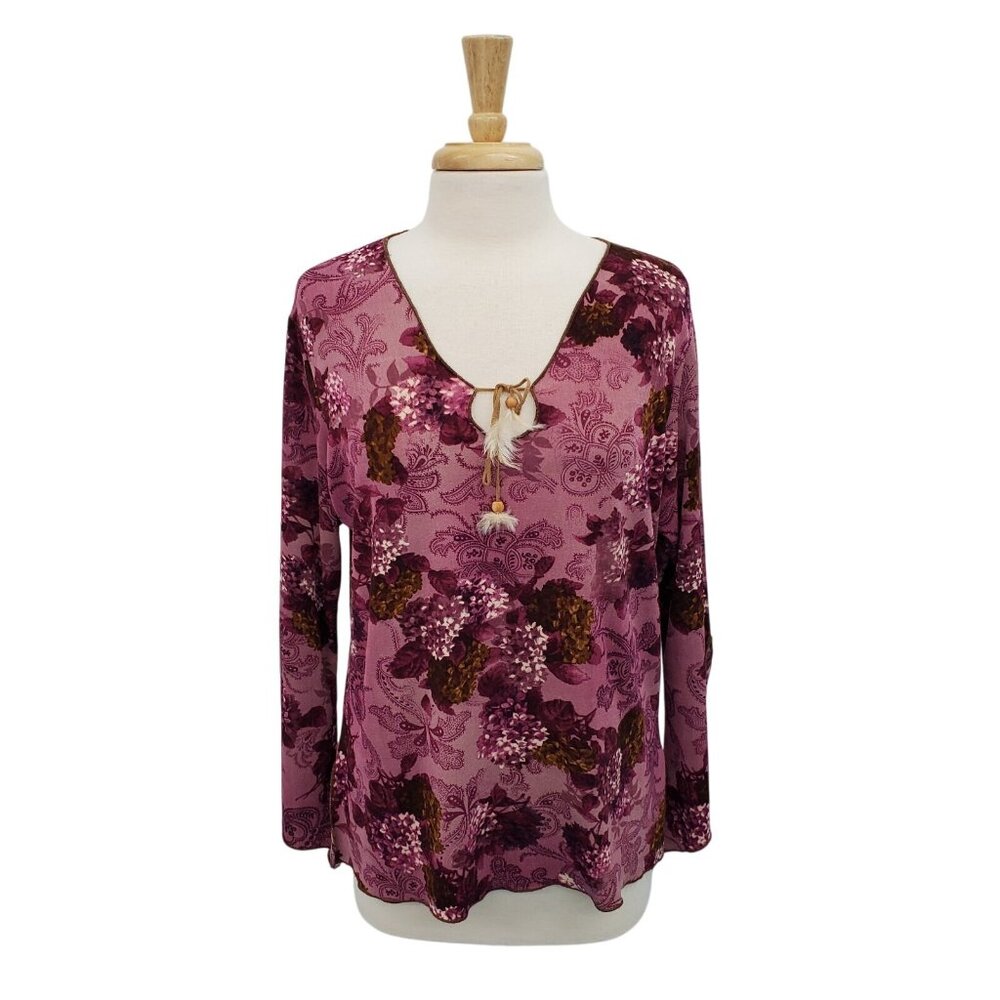 Creaciones Boho Floral Feather Tie Top L‎ Bell Sleeve Hippie Blouse Festival